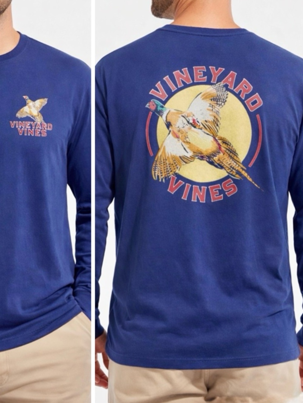VINEYARD VINES Navy Blue Pheasant Bird Long Sleeve Tee UNISEX T-shirt